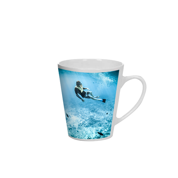 Mug publicitaire conique personnalisé blanc,hauteur 10 cm , impression panoramique , prix degressif