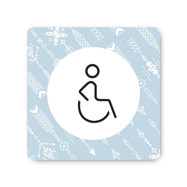 Plaque de porte PVC 120 x 120 mm avec fond mosaique , picto toilettes handicapés