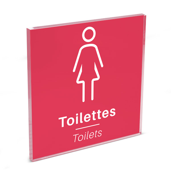 Plaque de porte plexi color uni rouge picto toilettes femme 120 x 120 mm