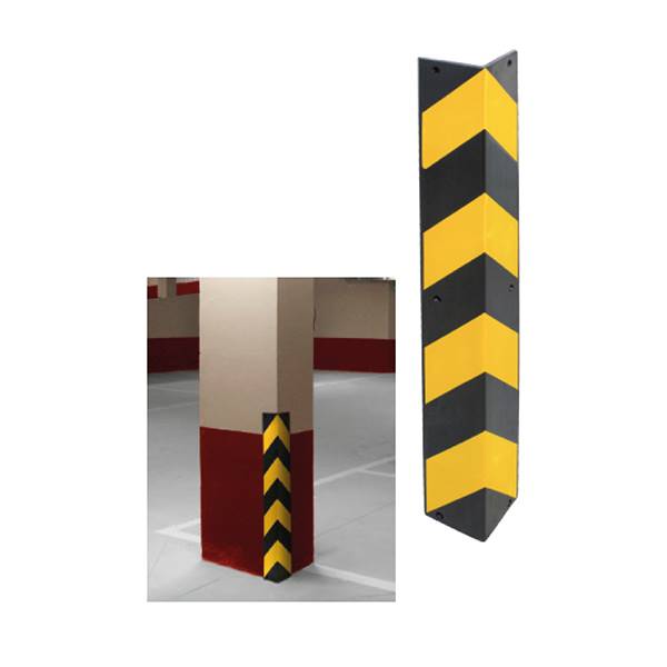 Butée de parking pour angle poteau noir et jaune en PVC