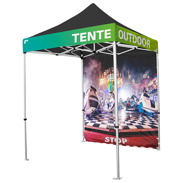 Tente publicitaire personnalisée 2 x 2 m, impression fronton et mur