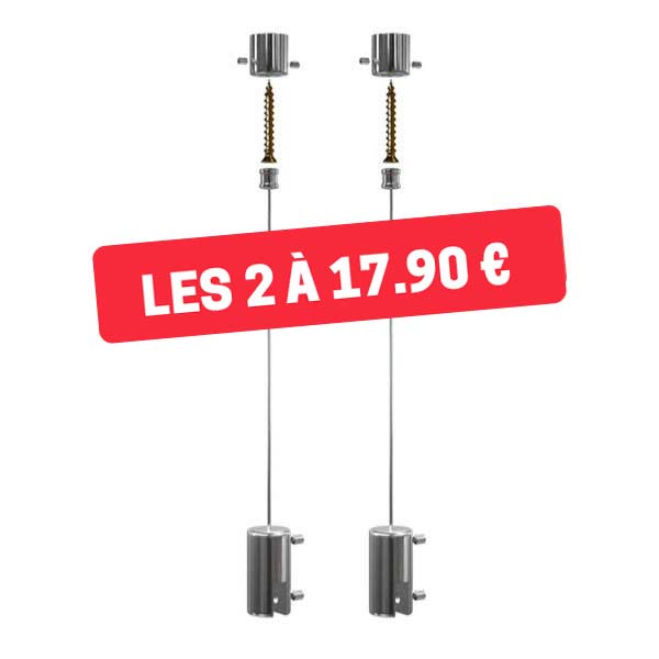 Lot de 2 Kits cables pour panneau suspendu jusqu'à 6 mm 