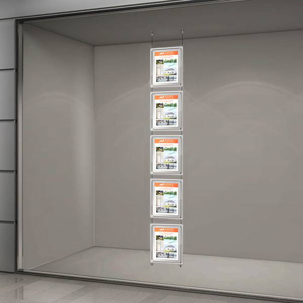 Kit affichage vitrine lumineux sur cables, 1 colonne 5 A4