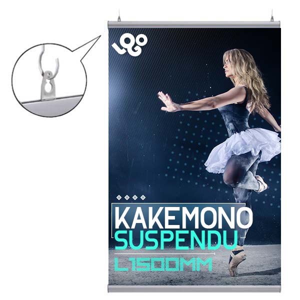 Kakemono suspendu  largeur 1500 mm avec impression sur decolit M1 recto verso