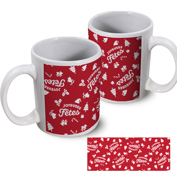 Mug publicitaire Noël Joyeuses fêtes rouge céramique blanc impression couleur panoramique