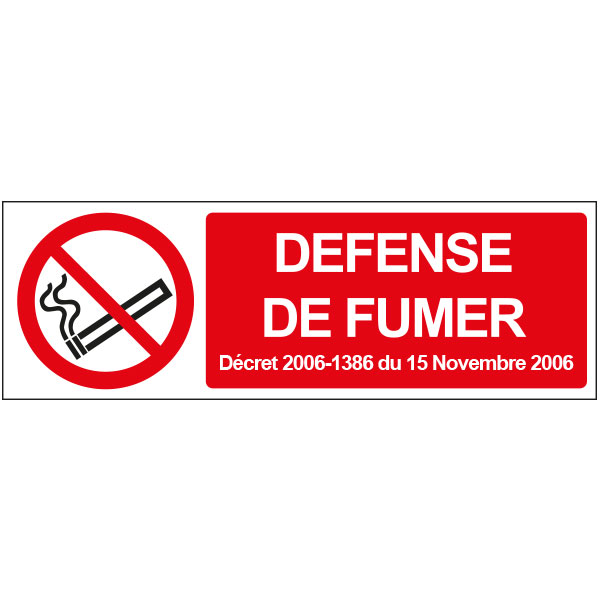 Panneau défense de fumer rouge avec décret, prix dégressif
