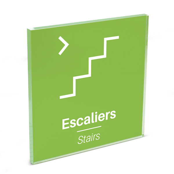 Plaque de porte plexi color uni vert picto escalier 120 x 120 mm