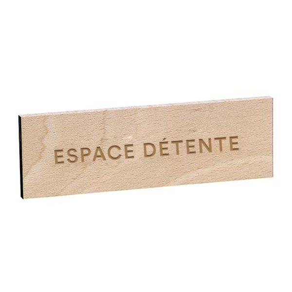 Plaque de porte ESPACE DETENTE gravée sur bois de hêtre