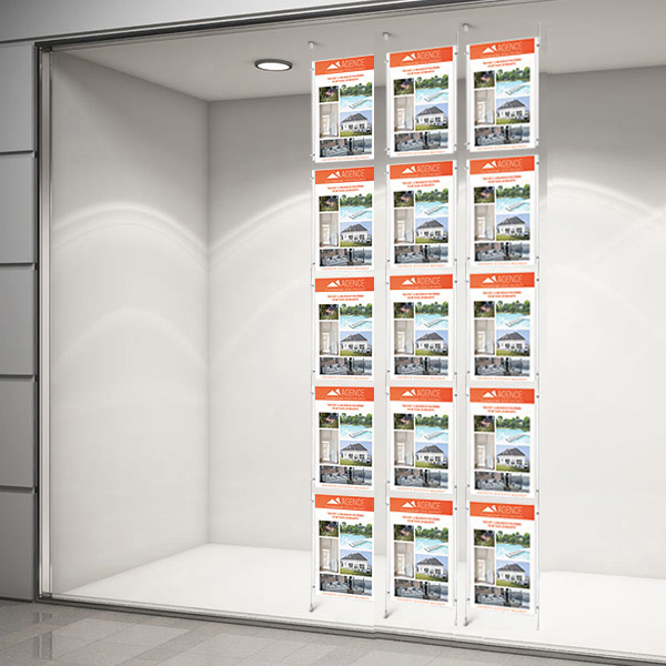 3 colonnes affichage vitrine 15xA3 pour agence immobiliere