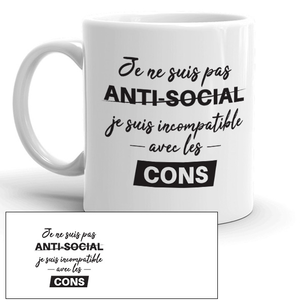 Mug personnalisé motif je ne suis pas anti social