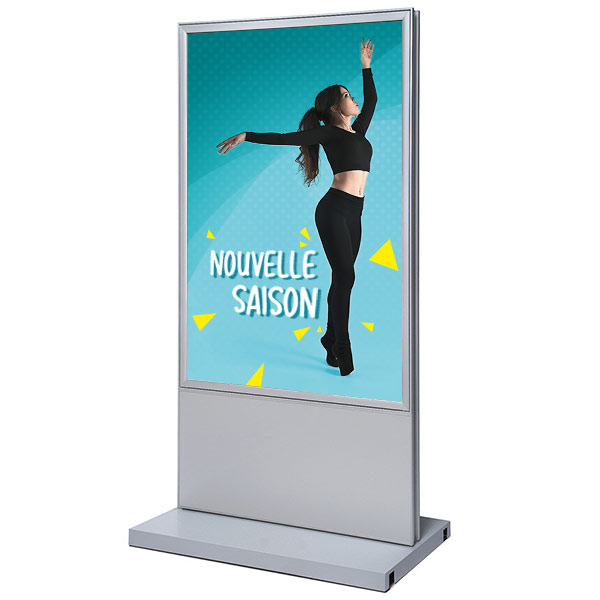 Totem porte affiche intérieur 700 x 1000 mm sur roulettes avec cadre clic clac
