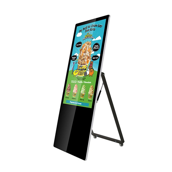 Totem vidéo pliable noir 43'' FULL HD 500cd, 24h/7j intérieur, avec lecteur USB et télécommande